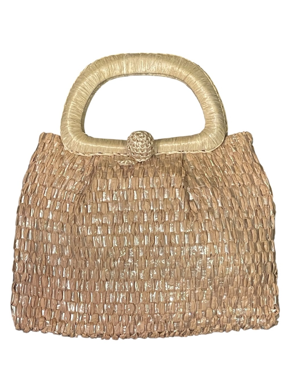 Woven Straw Raffia Top-Handle Purse in Natural Beige